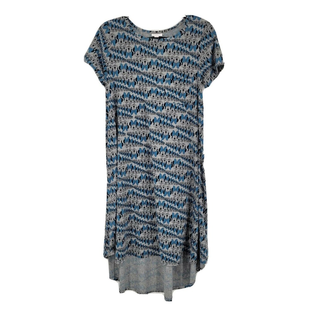 LuLaRoe Disney Carly Women's Small Minnie Mouse Grey Blue Hi Low Dress